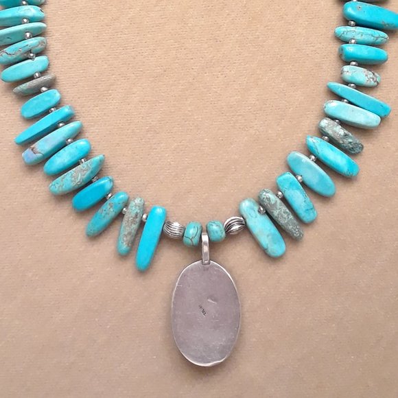 Vintage 1970's Turquenite & Sterling Silver Necklace - Picture 2 of 7